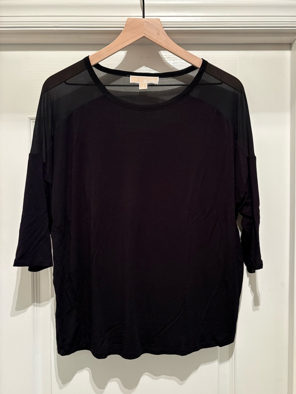 Women’s Michael Kors black top scoop neckline & sheer mesh yoke size M